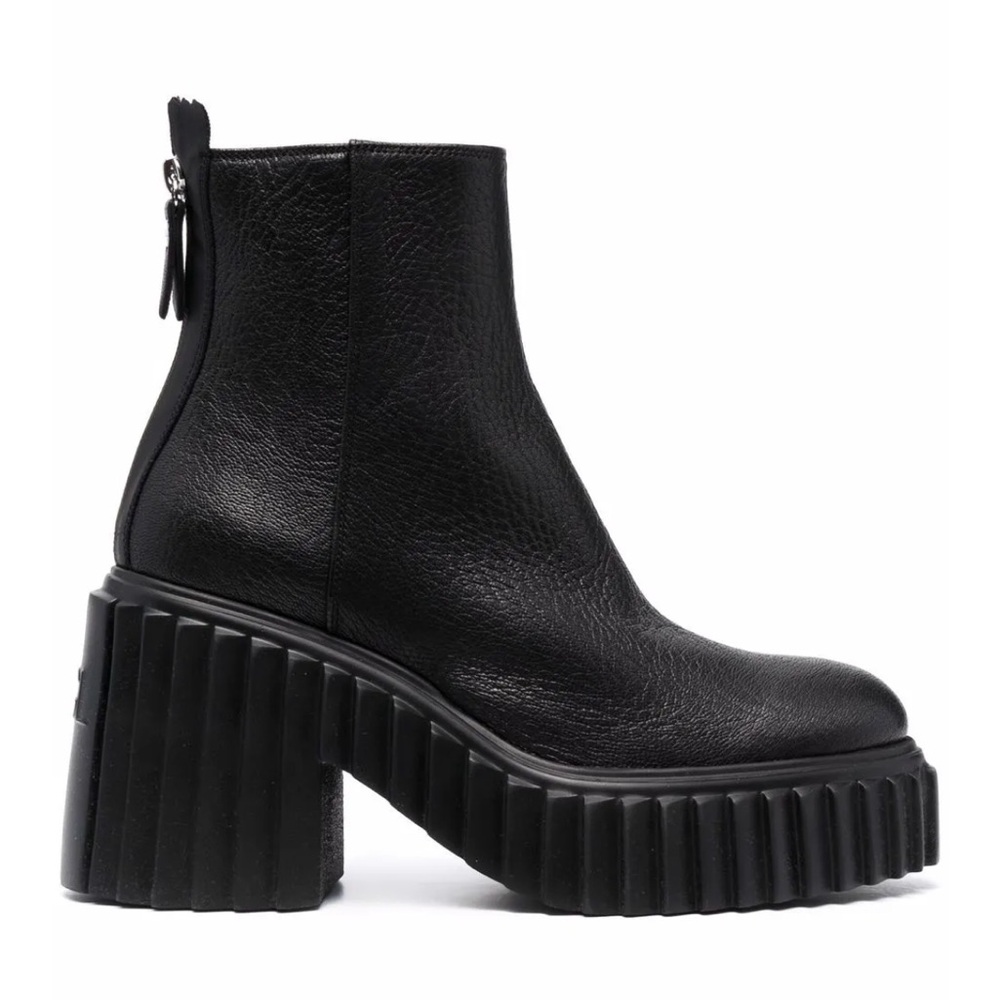 AGL Black Leather Tiggy Rock Platform Ankle Boot With Zipper‎, sz 37